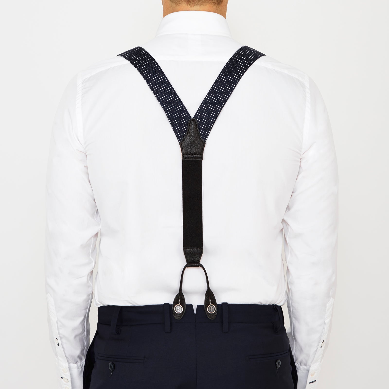 Navy & White Small Spot Adjustable Silk Braces