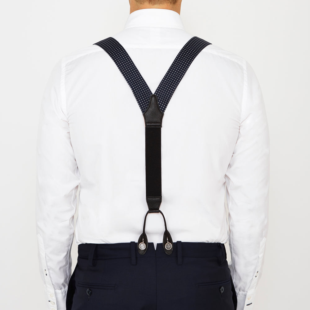 Navy & White Small Spot Adjustable Silk Braces
