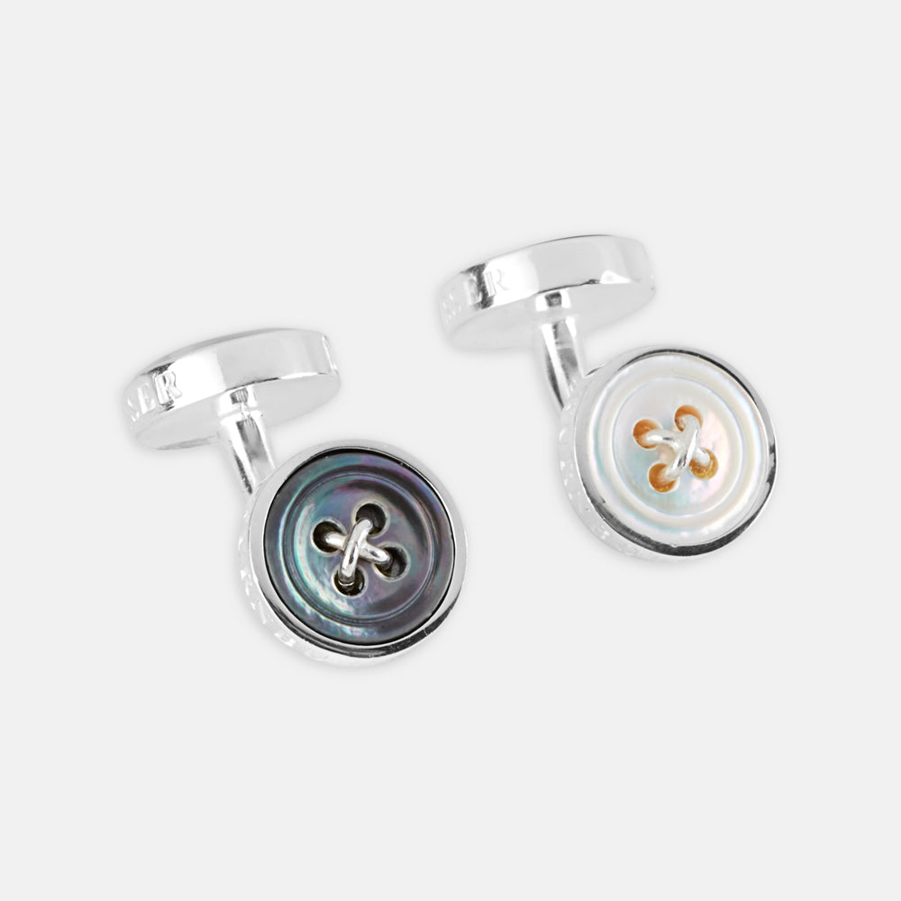 Reversible Sterling Silver Mother-of-Pearl Button Cufflinks