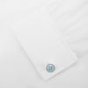 Monogrammed Blue Sterling Silver Mother-of-Pearl Button Cufflinks