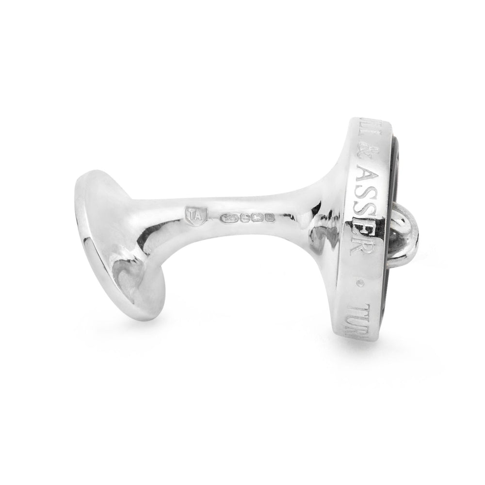 Monogrammed Smoke Sterling Silver Mother-of-Pearl Button Cufflinks