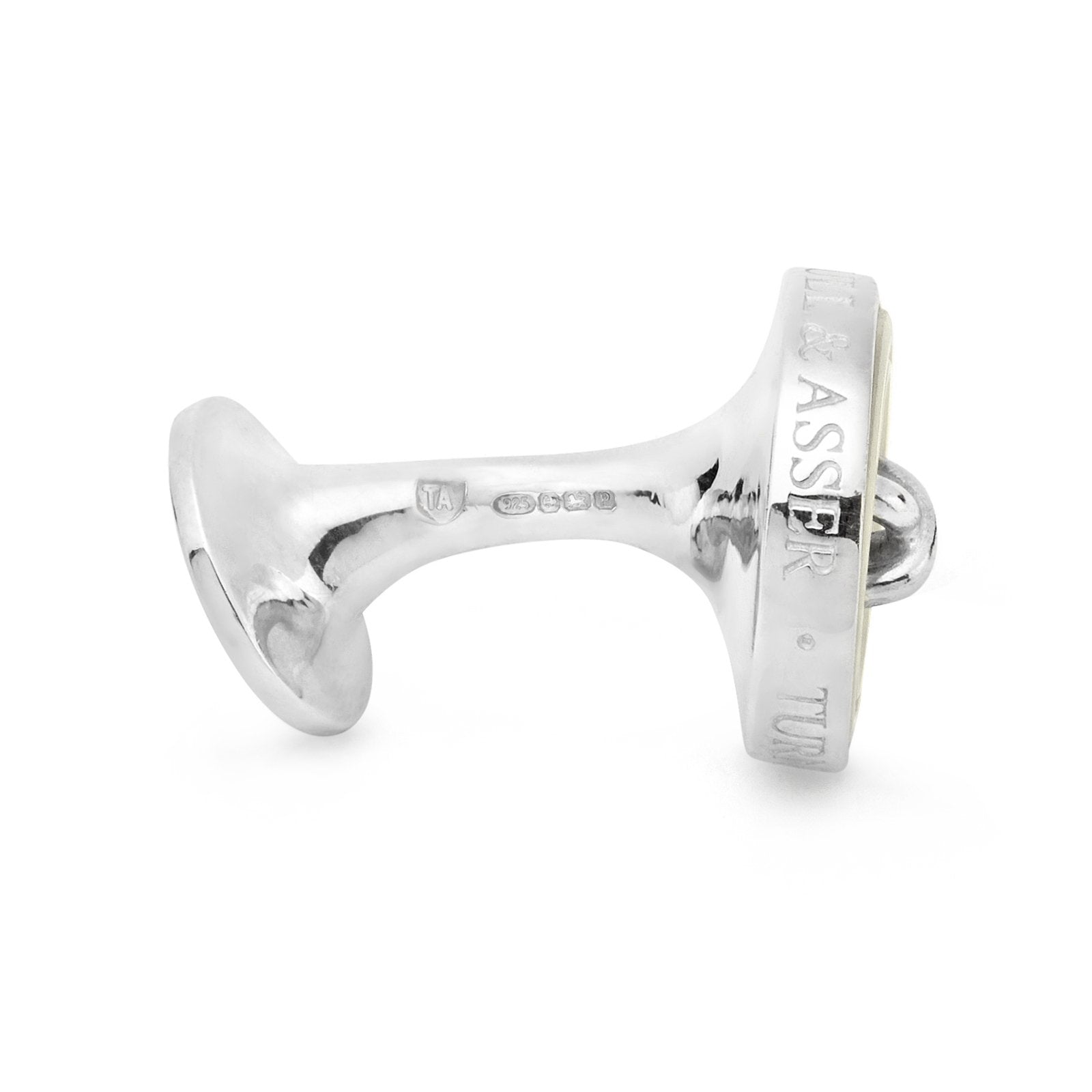 Monogrammed White Sterling Silver Mother-of-Pearl Button Cufflinks