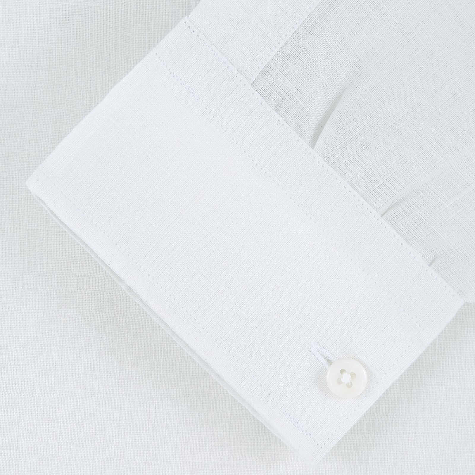 Weekend Fit Cream Linen Shirt with Stand Collar and 1-Button Cuff