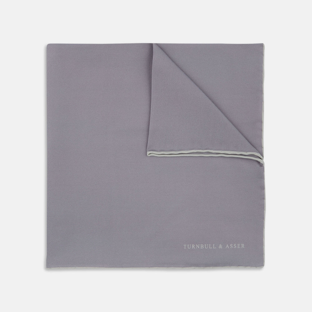 Grey and White Piped Silk Pocket Square