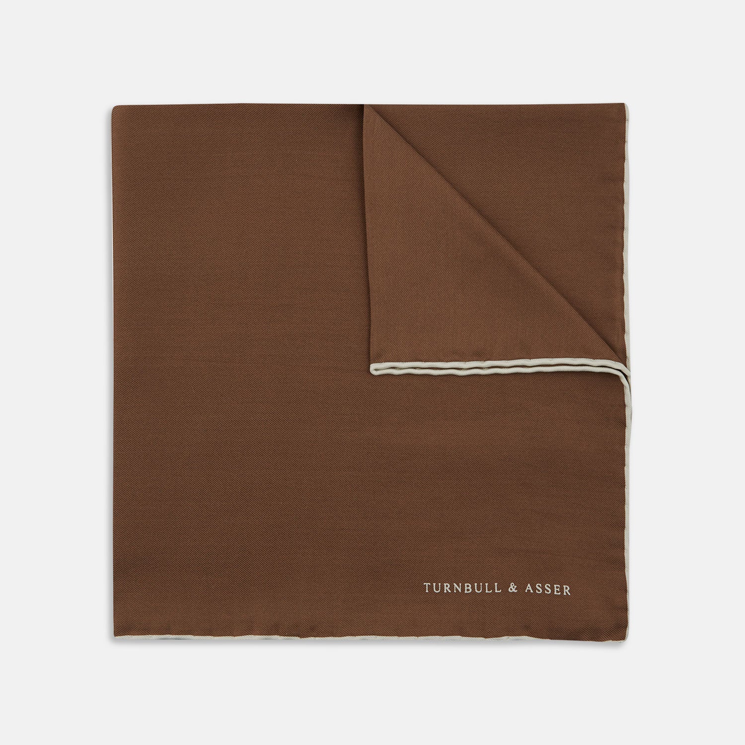 Brown and White Piped Silk Pocket Square