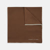 Brown and White Piped Silk Pocket Square