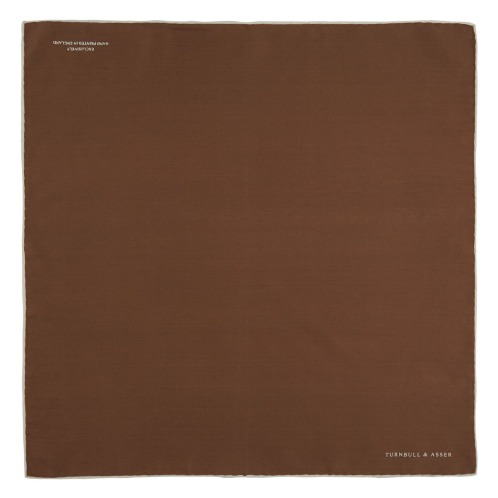 Brown and White Piped Silk Pocket Square