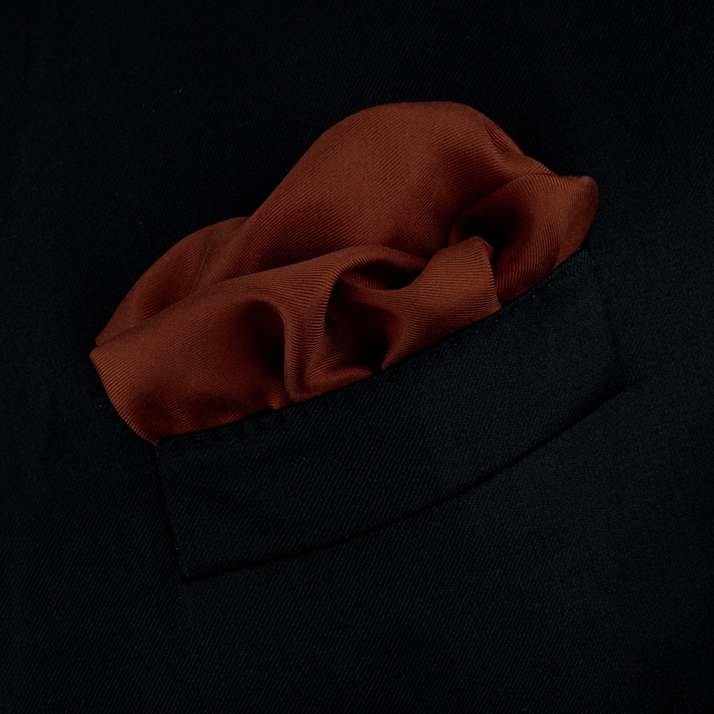 Brown and White Piped Silk Pocket Square