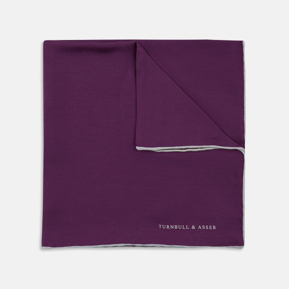 Plain Purple Silk Pocket Square with White piping