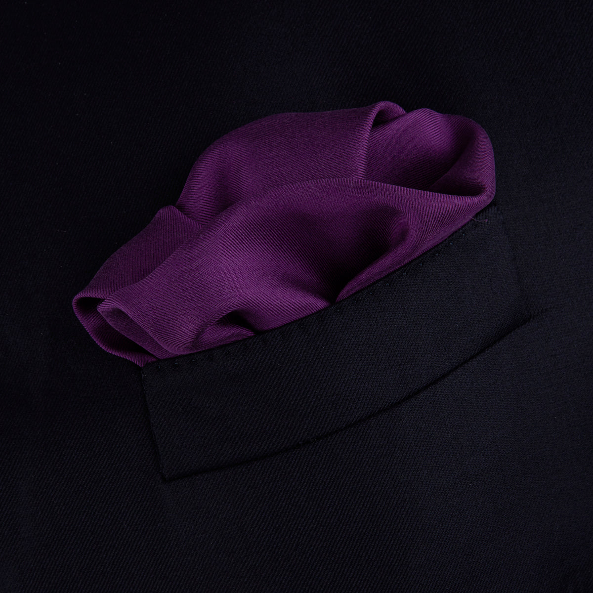 Plain Purple Silk Pocket Square with White piping