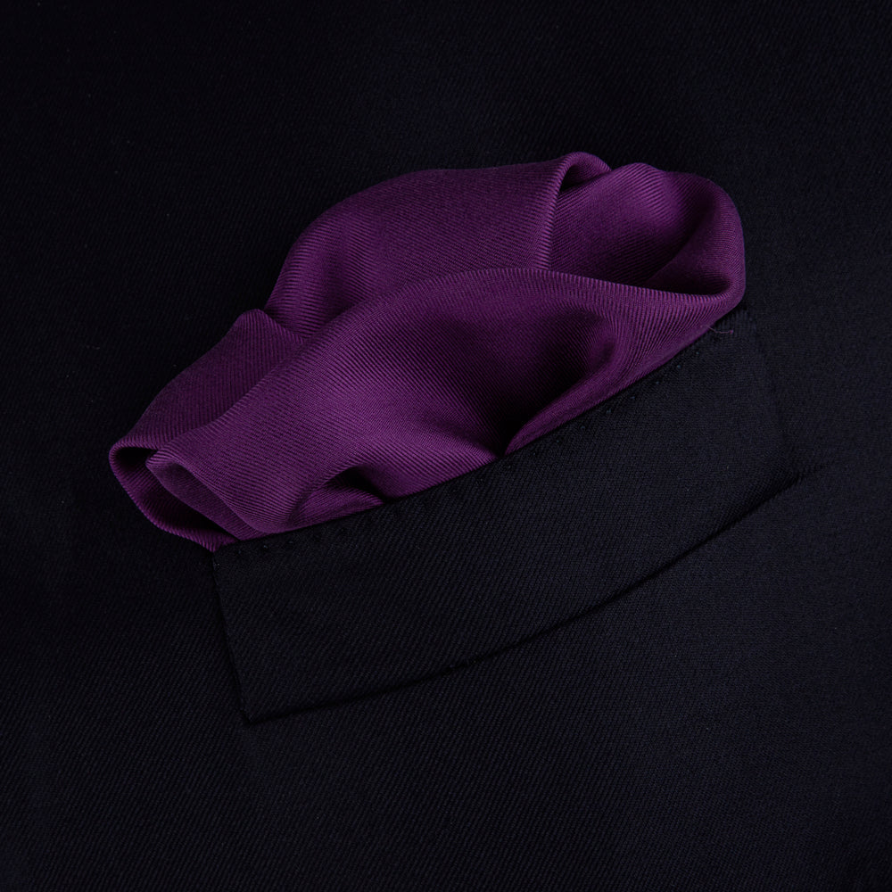 Plain Purple Silk Pocket Square with White piping