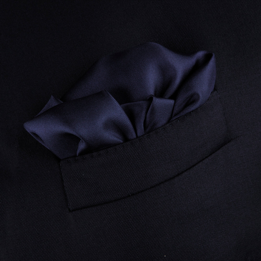 Navy and White Piped Silk Pocket Square