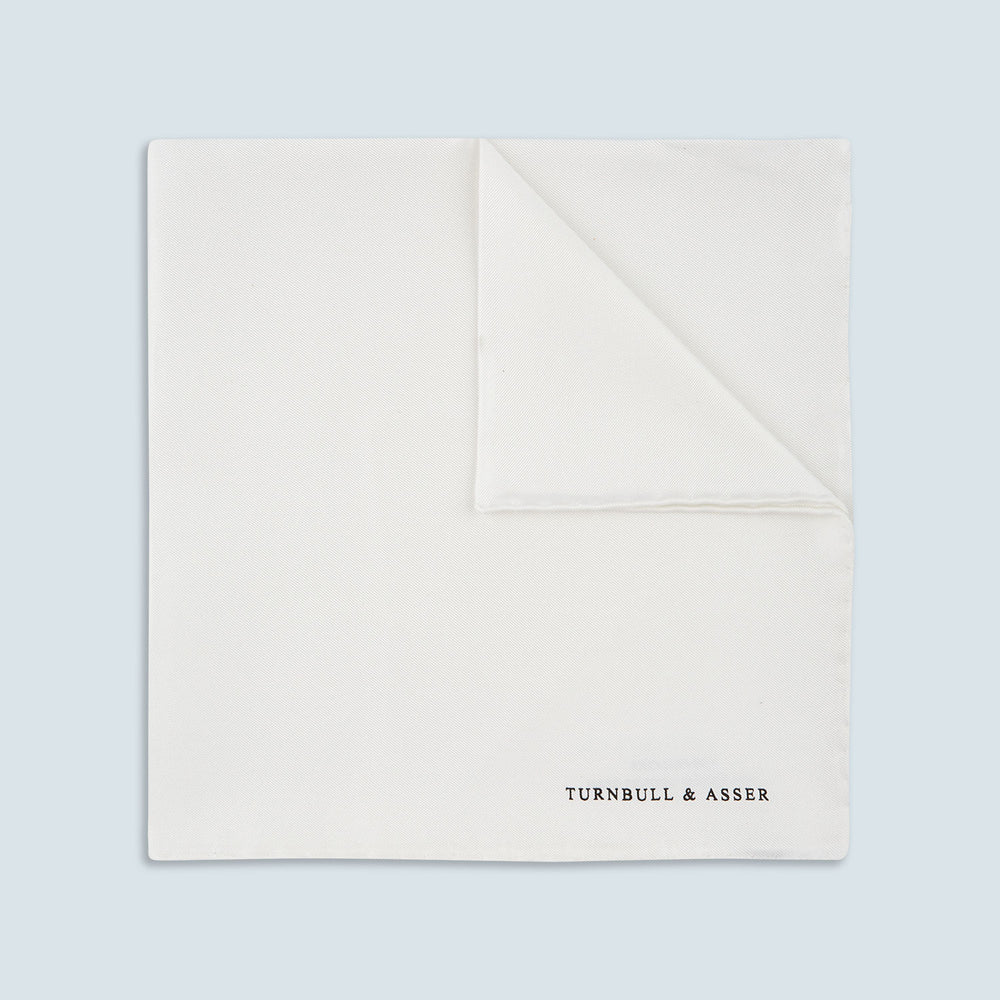 White Piped Silk Pocket Square
