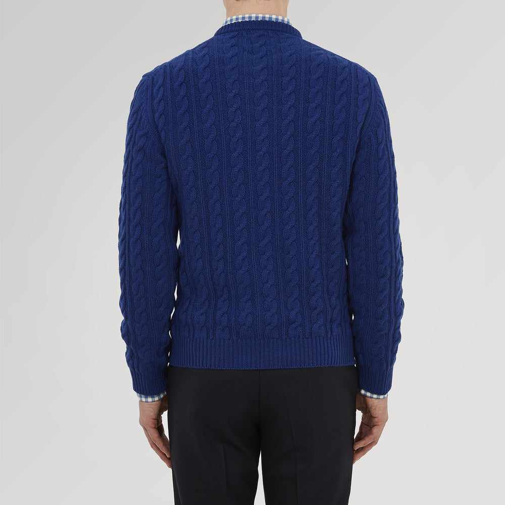 Blue Crew Neck Cable Knit Cashmere Jumper