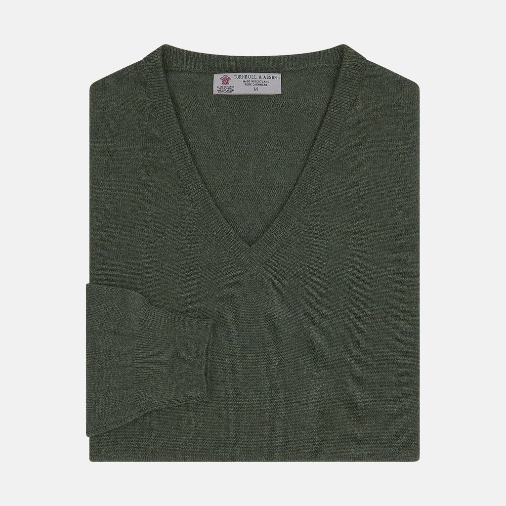Green V-Neck Cashmere Jumper