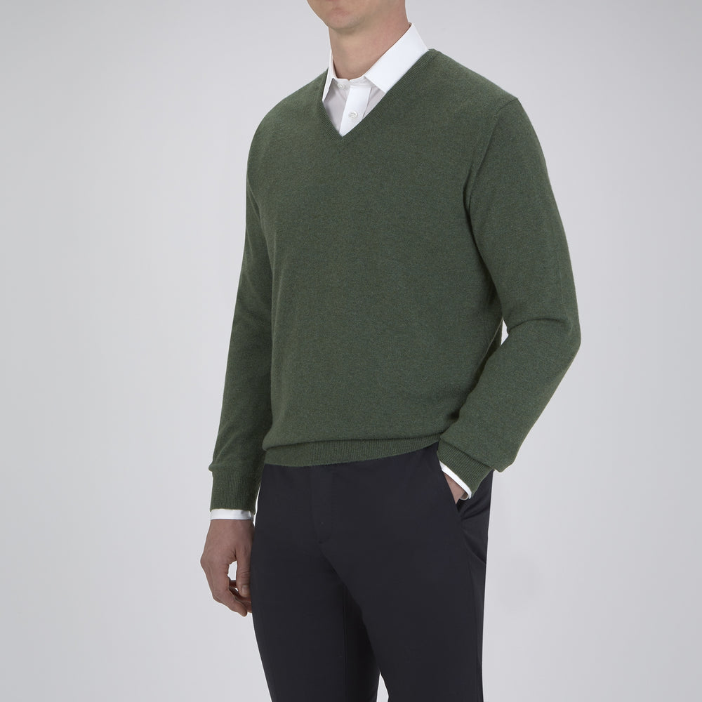Green V-Neck Cashmere Jumper