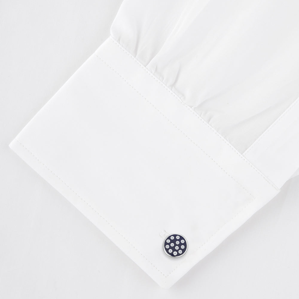 Spotted Navy and White Sterling Silver Enamelled Cufflinks