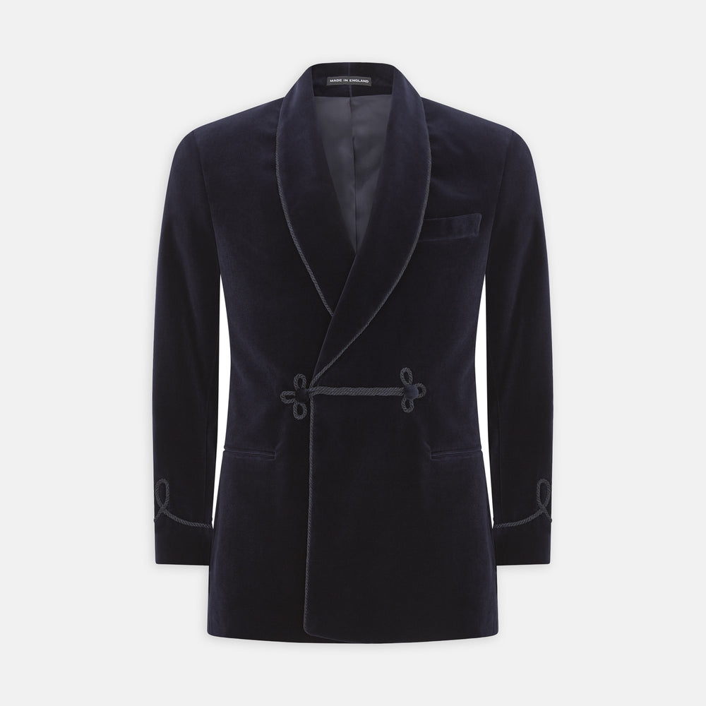 Navy Double Breasted Velvet Smoking Jacket