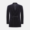 Navy Double Breasted Velvet Smoking Jacket