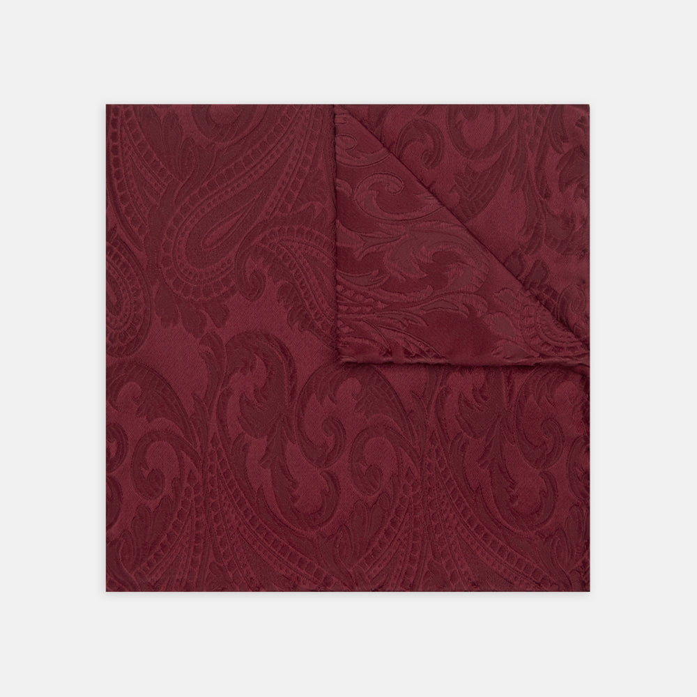 Burgundy House Paisley Hand-Rolled Silk Pocket Square