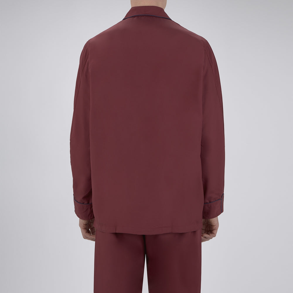 Wine Piped Silk Pyjama Set