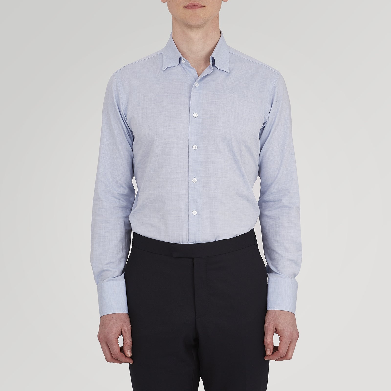 Tailored Fit Light Blue Flannel Shirt with Bury Collar and 3-Button Cuffs