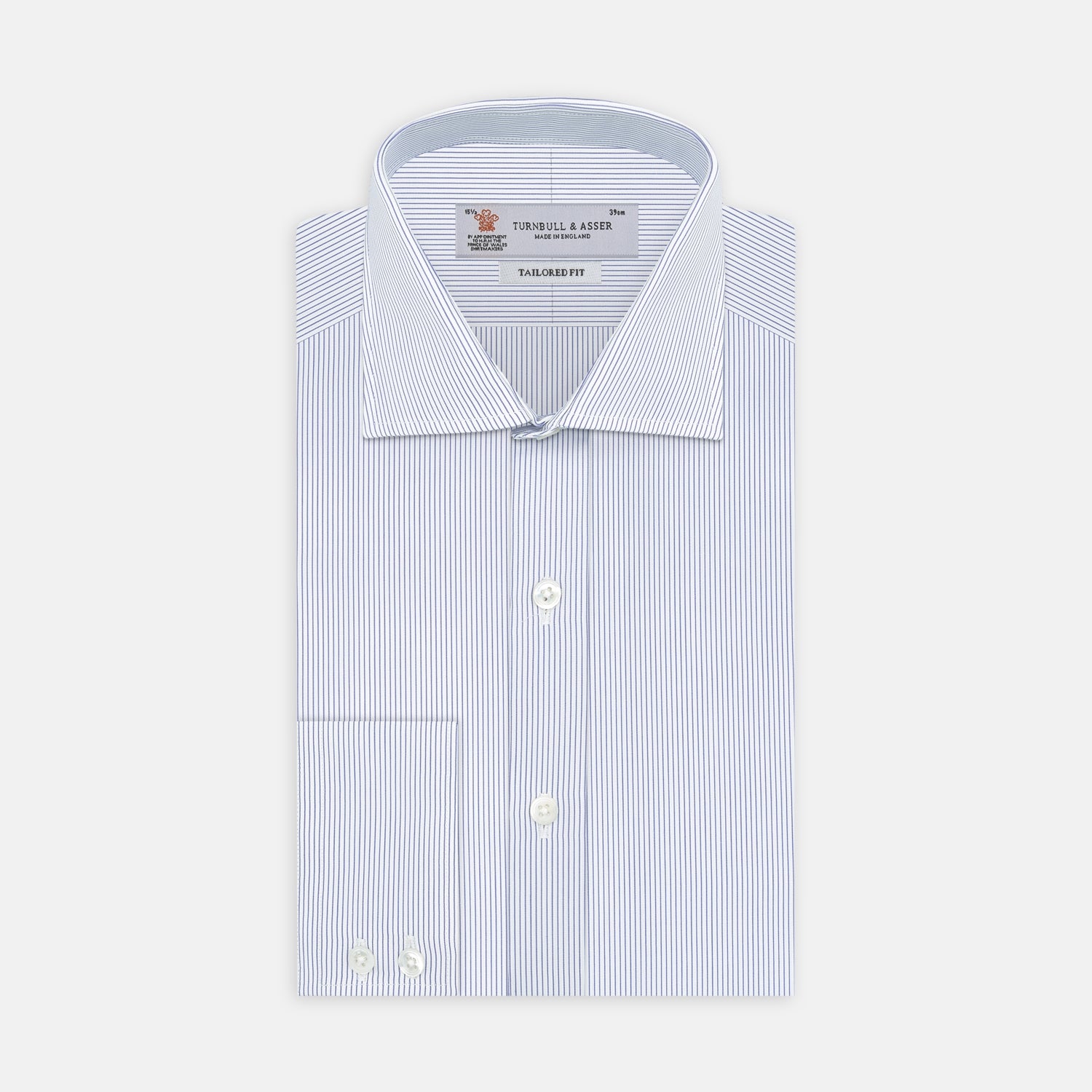 Tailored Fit Blue and White Fine Stripe Shirt with Kent Collar and 2-Button Cuffs
