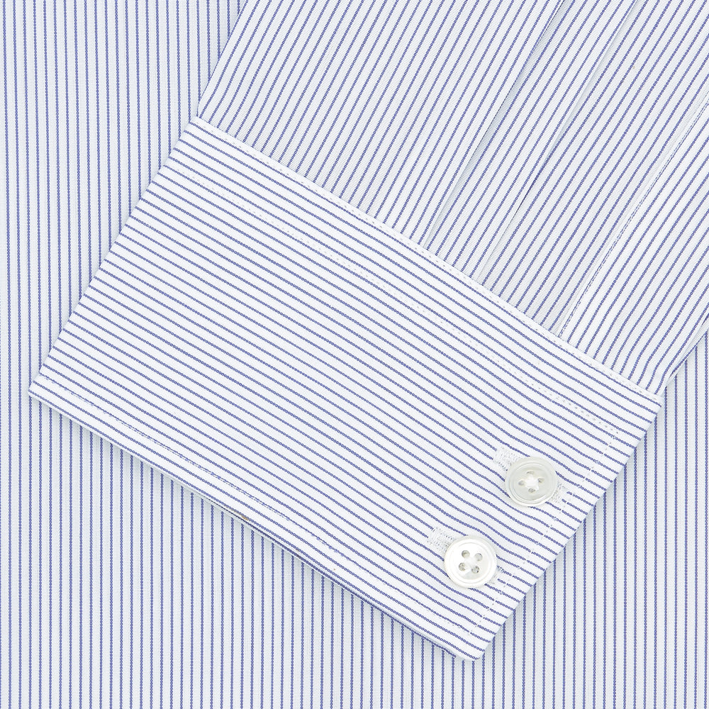 Tailored Fit Blue and White Fine Stripe Shirt with Kent Collar and 2-Button Cuffs