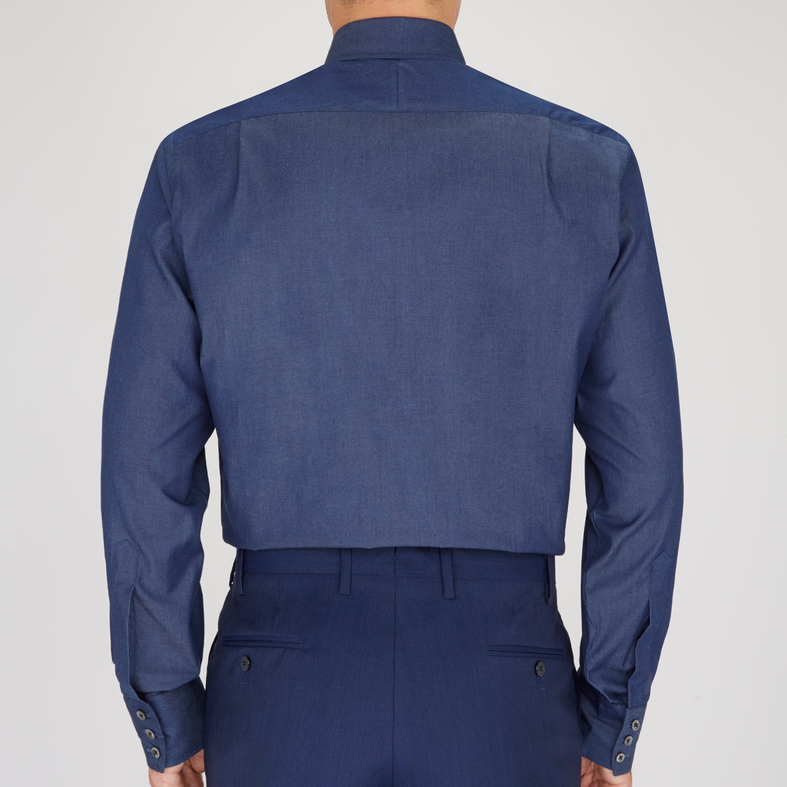 Dark Blue Denim-Cashmere Dress Shirt with T&A Collar and 3-Button Cuffs