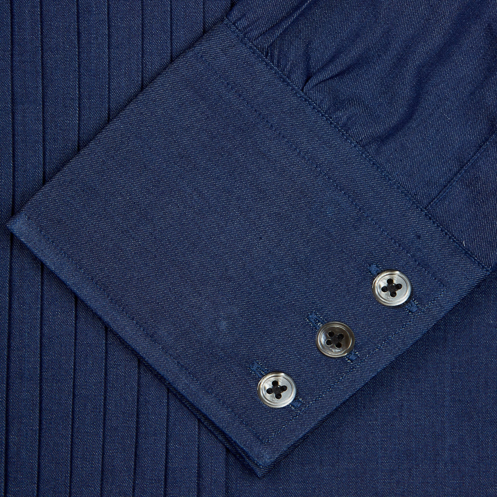 Dark Blue Denim-Cashmere Dress Shirt with T&A Collar and 3-Button Cuffs