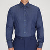 Dark Blue Denim-Cashmere Dress Shirt with T&A Collar and 3-Button Cuffs