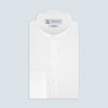 Weekend Fit Cream Linen Shirt with Stand Collar and 1-Button Cuff
